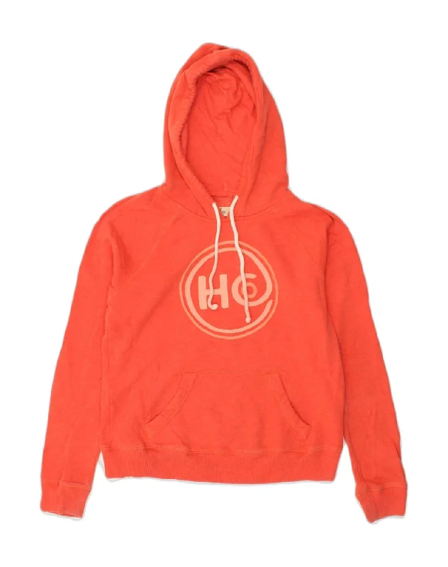 HOLLISTER Womens Graphic Hoodie Jumper UK 14 Medium Orange Cotton