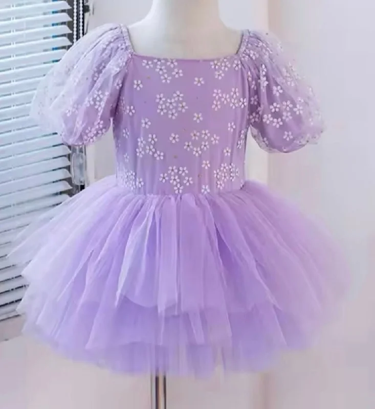 Kids little girls Ballerina Princess Tutu - Purple Daisy