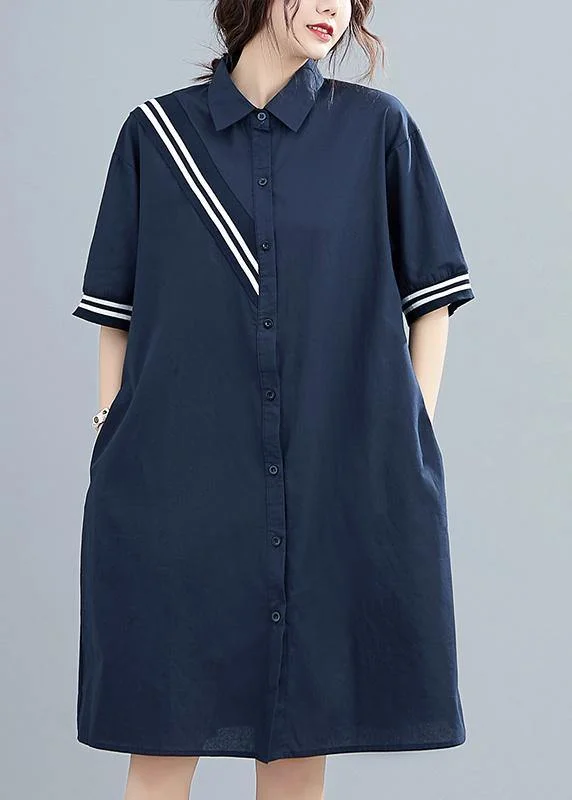 Modern lapel Cotton summer dresses Fashion Ideas navy Dress