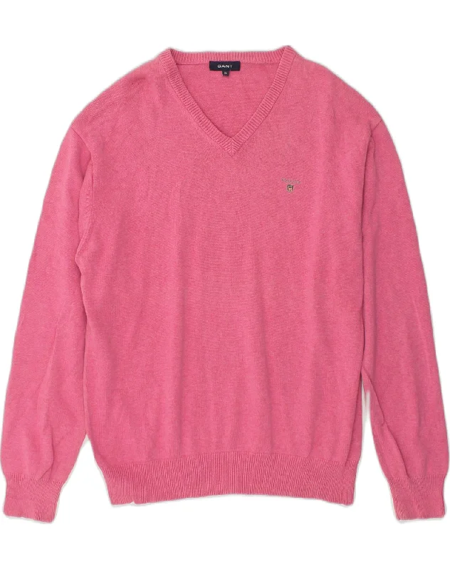 GANT Womens V-Neck Jumper Sweater UK 18 XL Pink Cotton