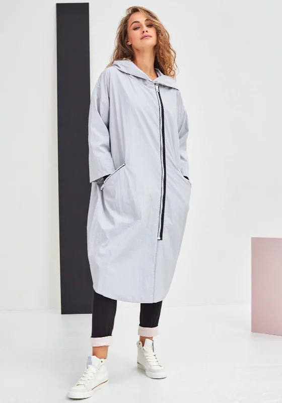 Naya Oversized Chunky Zip Long Jacket, Silver