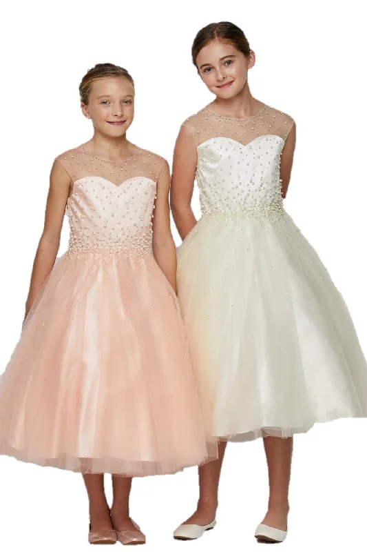 Pearl Bodice Satin Tulle Party Dress by Cinderella Couture USA AS5053