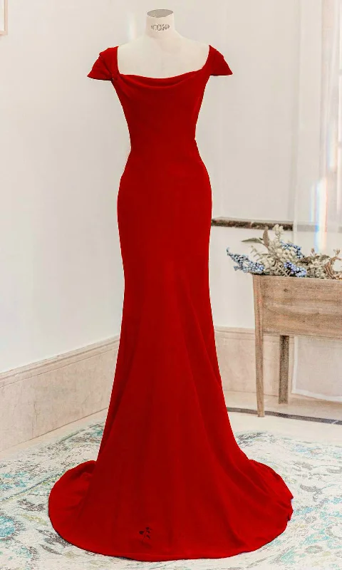 Simple Fit-Flare Cap Sleeve Red Party Dress