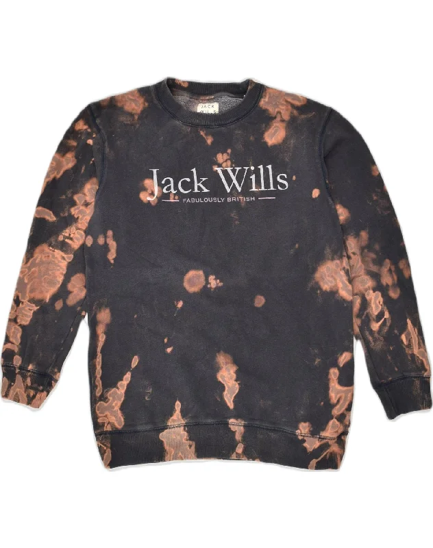 JACK WILLS Womens Graphic Sweatshirt Jumper UK 10 Small Black Tie Dye