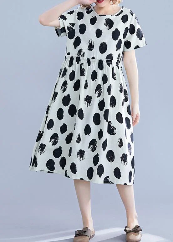 Beautiful black dotted Cotton tunic pattern o neck short sleeve shift Dresses