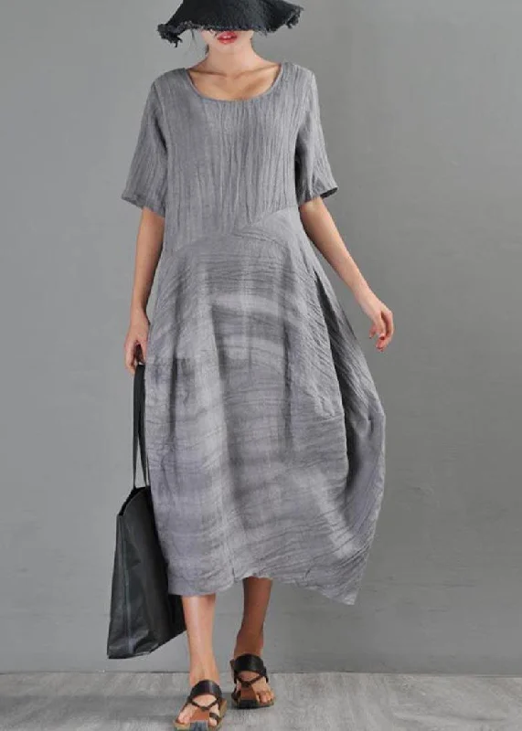 Natural Grey asymmetrical design Cotton Linen Long Dress Summer