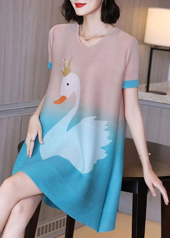 Unique Baby blue Print swan A Line Party Dress Summer