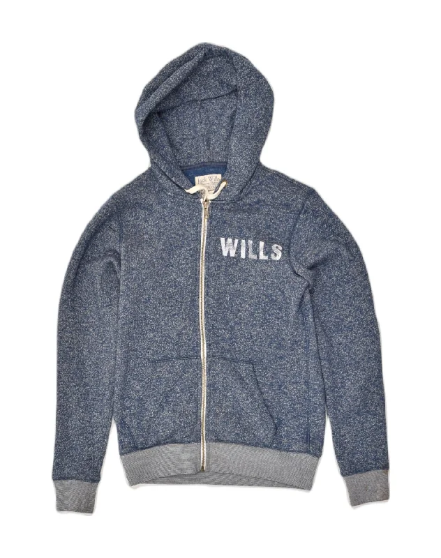 JACK WILLS Womens Graphic Zip Hoodie Sweater UK 10 Small Blue Polyester