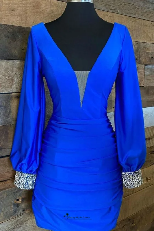 Sexy Mini Long Sleeve Royal Blue Party Dress