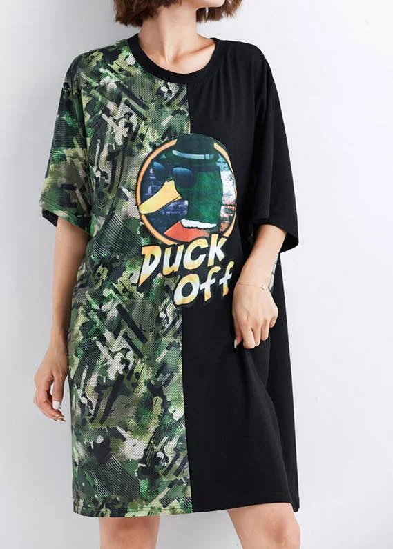 Chic patchwork color blended Tunics short sleeve daily summer Dress