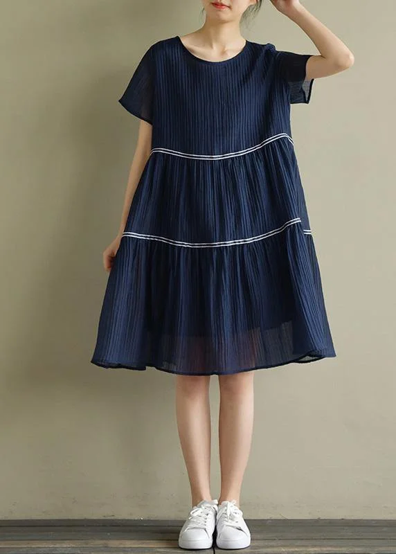 Style o neck Cinched clothes For Women 2024 Wardrobes navy A Line Dresses Summer