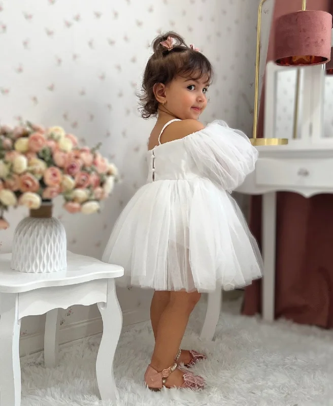 Bella Flowergirl Tulle Dress - White (pre order)