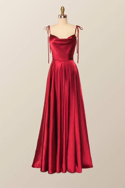 Princess Red A-line Long Dress with Tie Shoulders