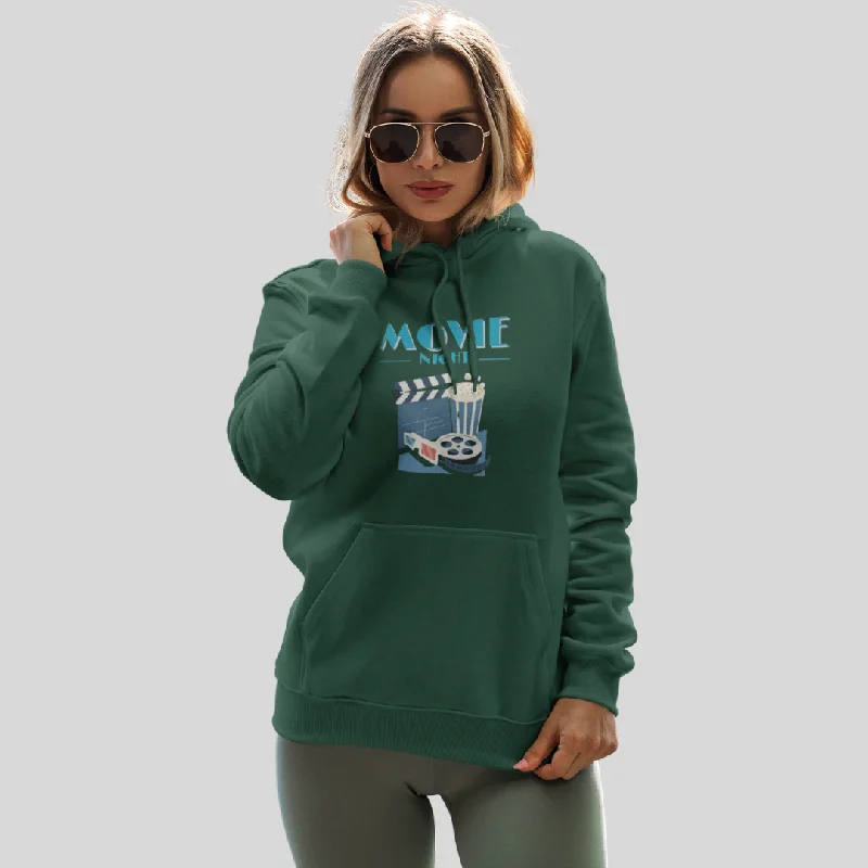 Cozy up with the Women's "Movie Night" Printed Green Hoodie