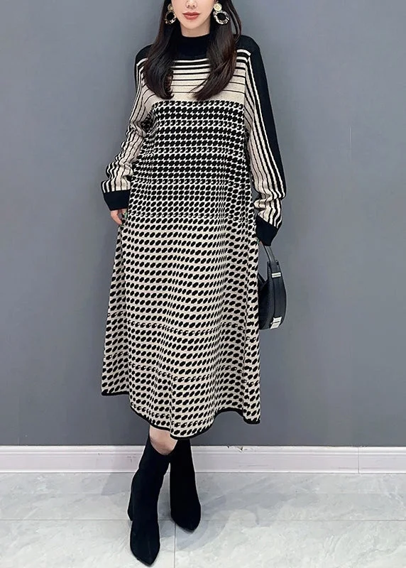 Elegant Dot Print Cozy Knit Dress Long Sleeve