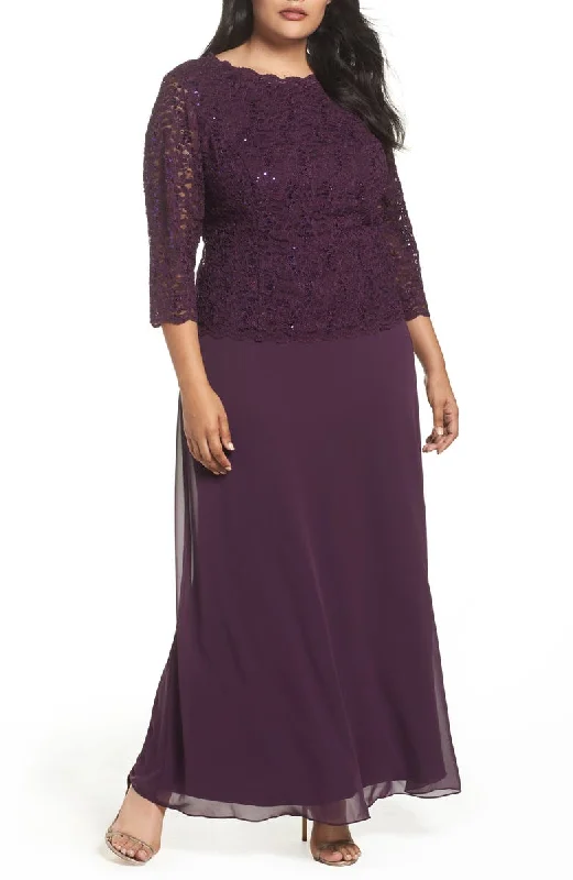 Long Sleeve Plus Size Grape Mother of The Bride Dress