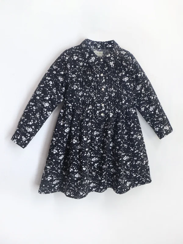 Smart Casual Black Cotton Cuffed Sleeves with Shirt Collar Summer Fit & Flare Dress For Girls