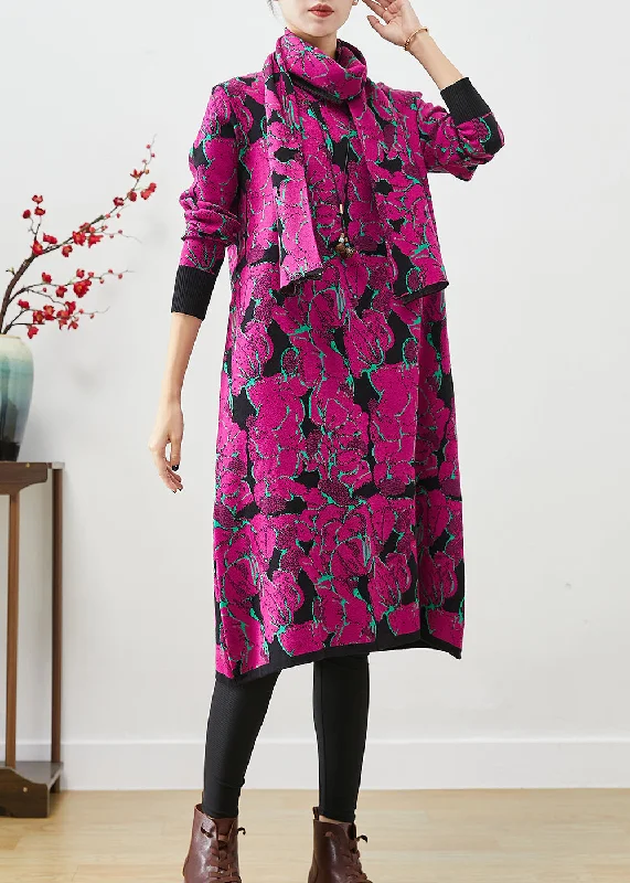 Purple Print Silm Fit Knit Robe Dresses Give Scarf Fall