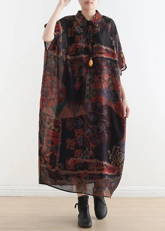 Original Design Polo Neck Print Chiffon Robe Summer