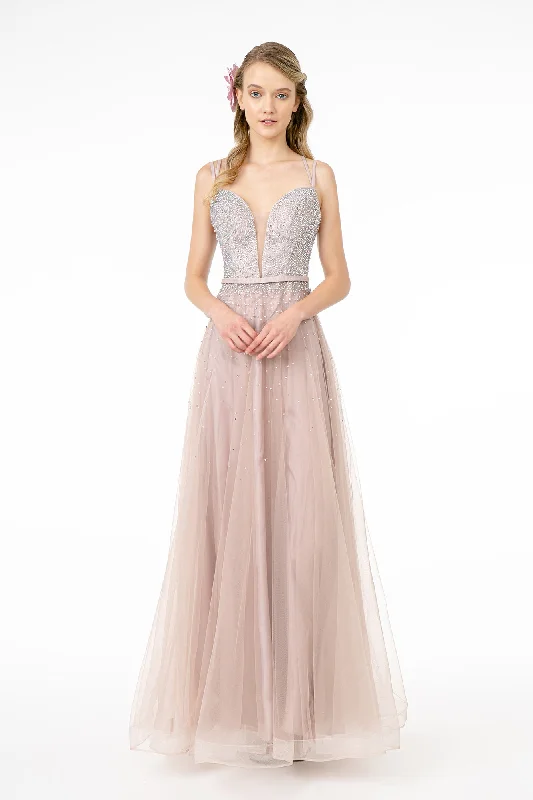 Jewel Embellished Tulle A-Line Dress w/ Strap Back- GL2892 by Elizabeth K - Special Occasion