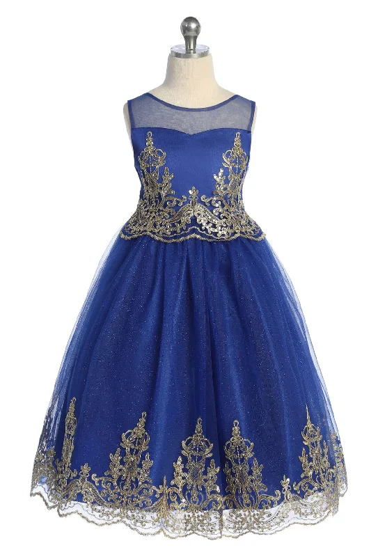 Gold Cording Embroidery Girl Party Dress by AS552 Kids Dream - Girl Formal Dresses