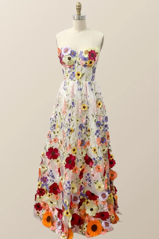 Sweetheart 3D Flower Blossoming Long Dress