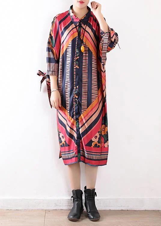 Art o neck Batwing Sleeve chiffon Summer dresses Casual Outfits orange print loose Dresses