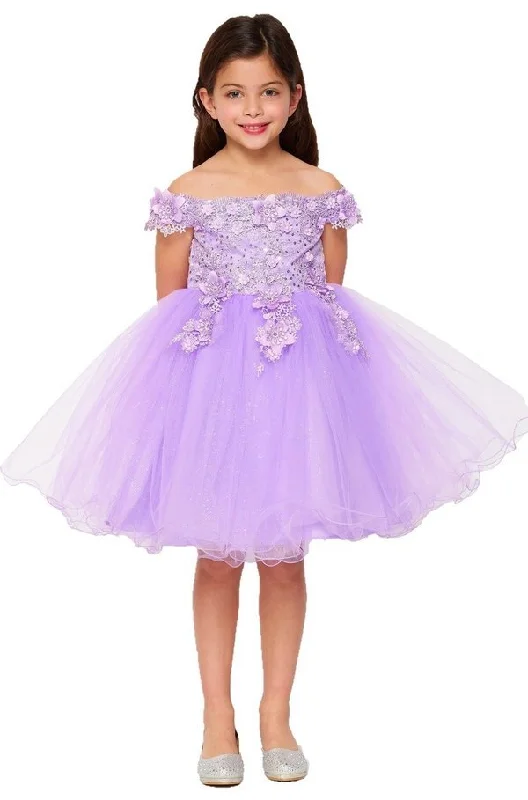 Off the Shoulder Floral Lace Tulle Girl Party Dress by Cinderella Couture USA AS9085