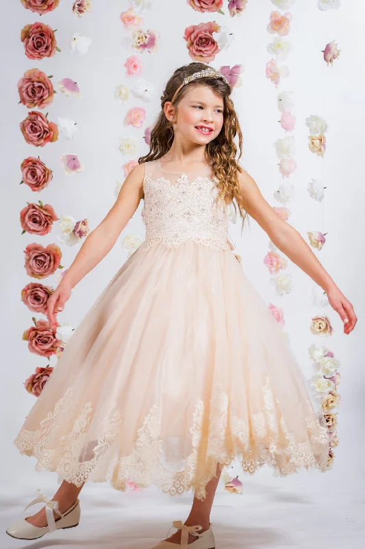 Lace Applique Illusion Bateau Flower Girl Dress by AS7007 Kids Dream - Girl Formal Dresses