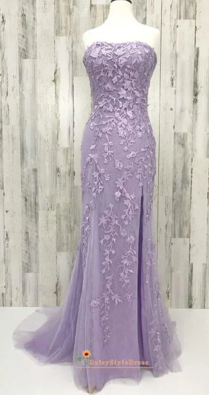 Split Skirt Fit and Flare Lavender Prom Dress