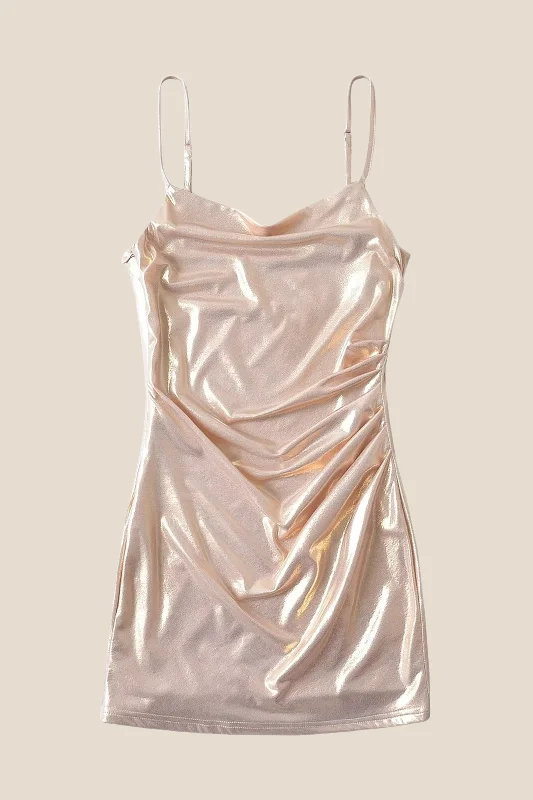 Straps Champagne Ruched Tight Short Dress