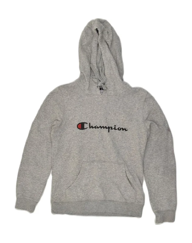 CHAMPION Womens Graphic Hoodie Jumper UK 6 XS Grey Cotton