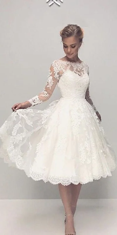 Vintage Ball Gown Long Sleeve Short Wedding Dress