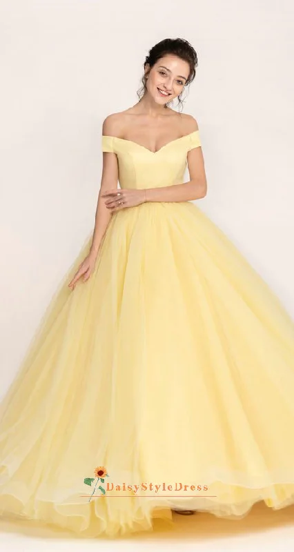 Ball Gown Off Shoulder Sleeves Yellow Prom Dress