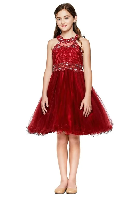 Halter Beaded Rhinestone Tulle Dress by Cinderella Couture USA 5040