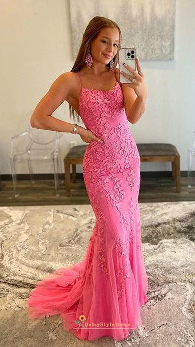 Fit and Flare Hot Pink Prom Dress with Criss-Cross Back