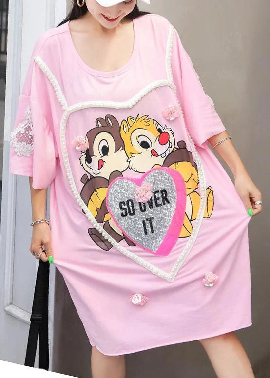 Vivid Cartoon print Cotton quilting clothes Fabrics pink Dresses summer