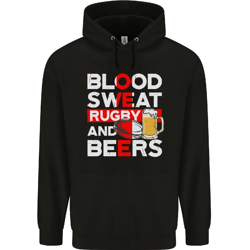 Huge Discounts Blood Sweat Rugby and Beers England Funny Mens 80% Cotton Hoodie