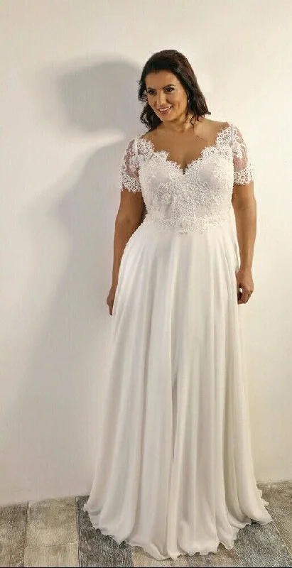 Short Sleeve Lace Plus Size Wedding Dress