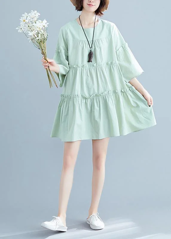 Classy o neck flare sleeve Cinched Cotton Wardrobes Inspiration light green Dresses summer