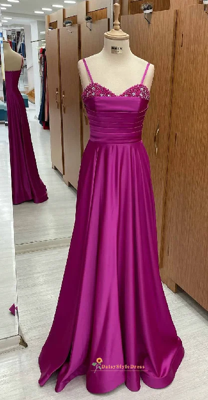 Long Spaghetti Straps Fuchsia Party Dress