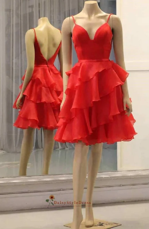 Tiered Skirt Red Wedding Guest Dress