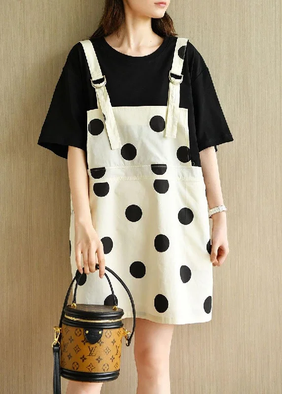 Women Black Patchwork Dot Summer Dresses Half Sleeve