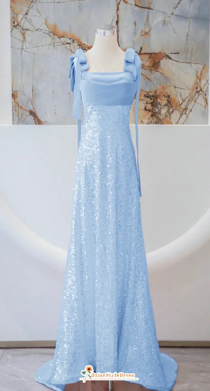 Square Neckline Light Blue Party Dress