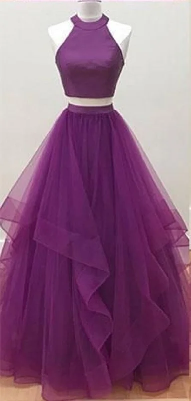 Two Piece Purple Prom Dress