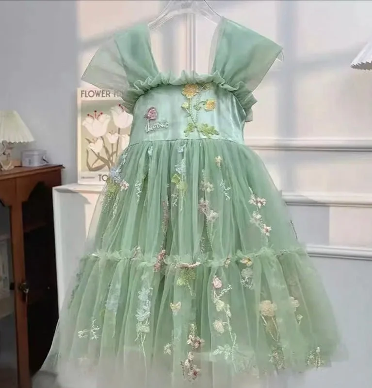 Kid little girl Flora Bloom Luxe Tulle Dress - Green (pre order)