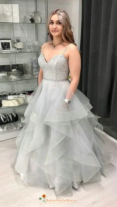 Balll Gown Silver Plus Size Prom Dress