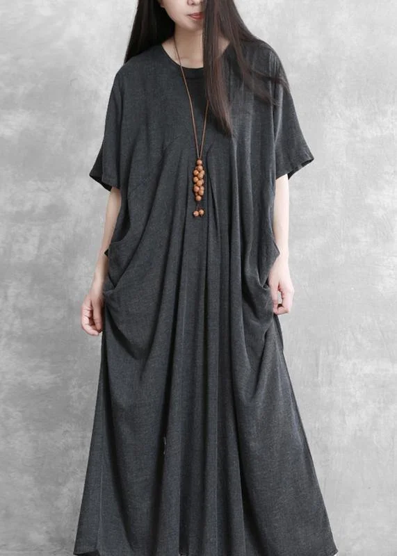 Modern o neck asymmetric summer Robes Runway dark gray Dresses