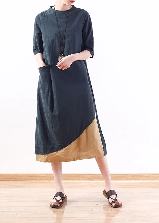 Simple green linen cotton clothes For Women Vintage Tutorials patchwork A Line summer Dress