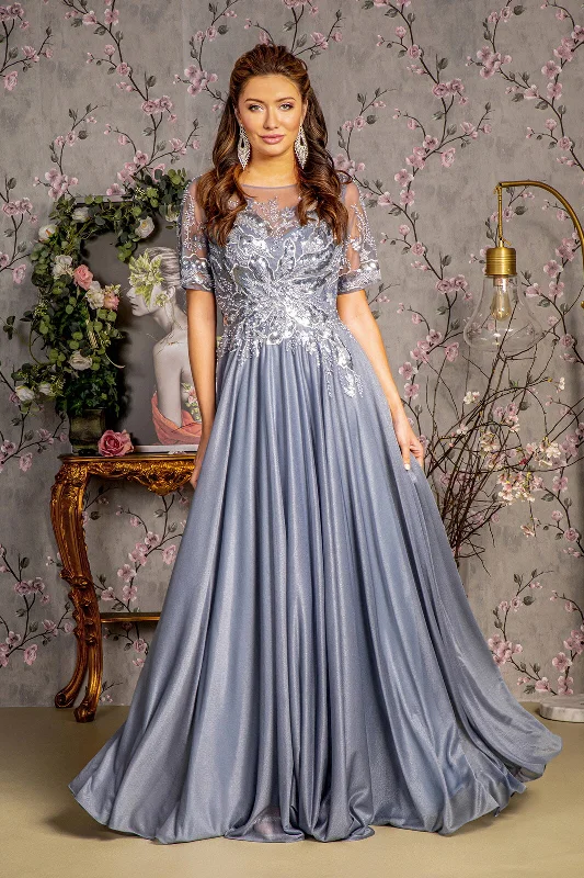 Metallic Embroidery Boat Neck Women Formal Dress by GLS by Gloria - GL3444 - Special Occasion/Curves